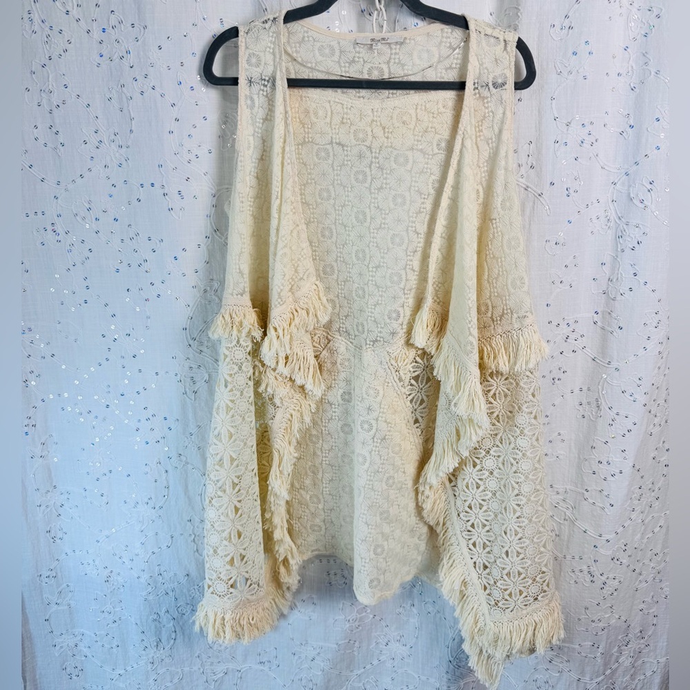 Miss Me Crochet Lace Fringe Vest – Boho Festival Style – Size M